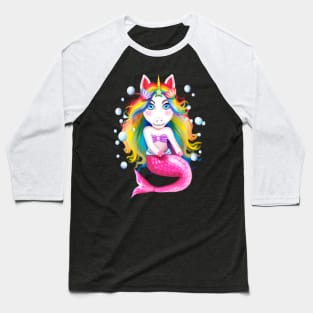 Unicorn Mermaid Rainbow Girls Mermicorn Cute Gift- Baseball T-Shirt